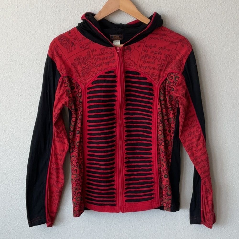 Rare Rising Intermational Red, And Black Hooded Zip-Up Juniors L Jacket